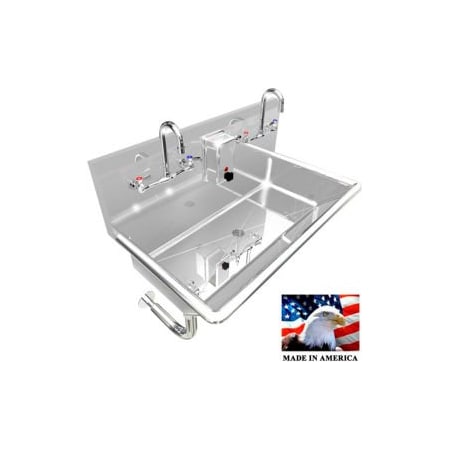 Best Sheet Metal. BSM Inc. Commercial Stainless Steel Sink, 2 Users w/Manual Faucets, Wall Mounted 36"L X 20"W X 8"D 021M36208R